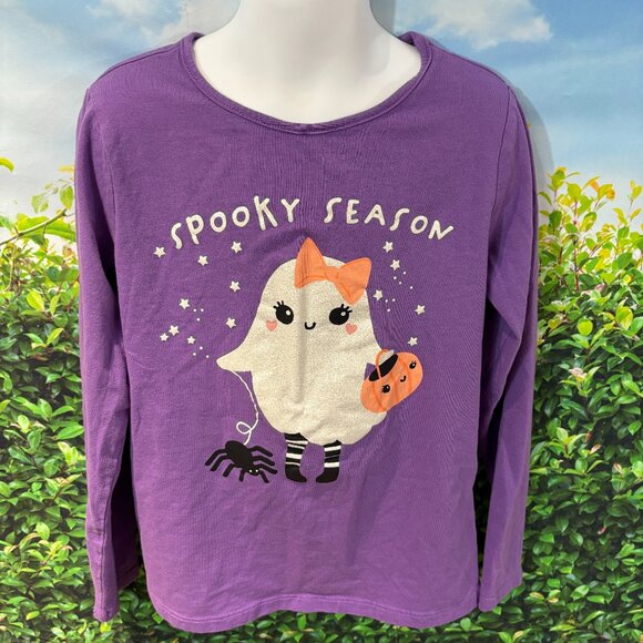 H&M Girls Purple Ghost Spooky Season Glitter Long Sleeve T-shirt 8-10 (SKU 102G) - Picture 1 of 3